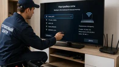 Майстер сервісного центру налаштовує мережу Wi-Fi на телевізорі